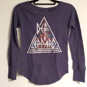 Def Leppard Thermal Waffle Knit Long Sleeve Grey Top